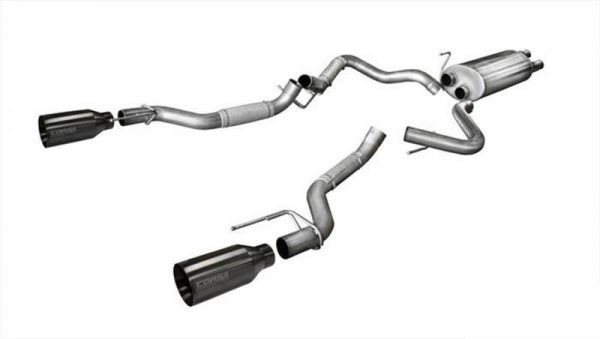 CORSA Performance 3.0" Catback Exhaust Dual Rear Exit with Single 5.0" Black PVD Straight Cut Tips Ford Raptor 2017-2019