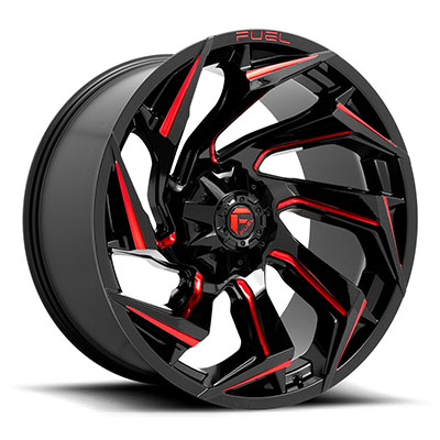 FUEL Off-Road D755 Reaction Wheel, 22x10 with 6 on 135/6 on 5.5 Bolt Pattern - Black / Milled With Red Tint